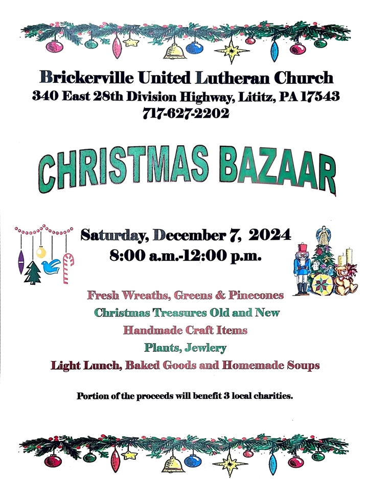 Christmass Bazaar – Brickerville United Lutheran – 7 Dec 2024